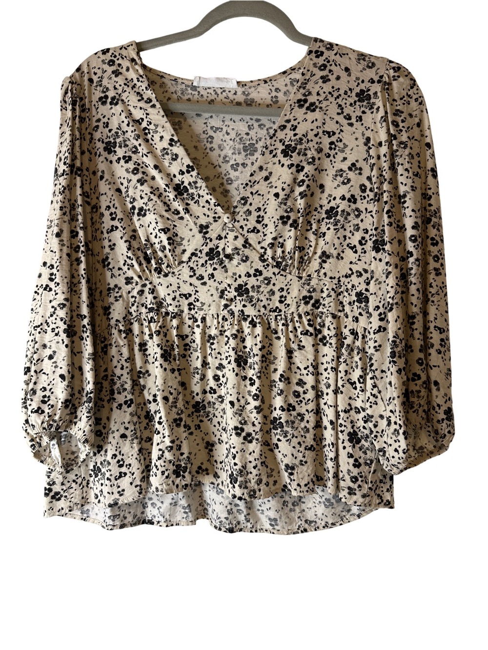 Primark Beige Floral V-Neck Peplum Blouse, size L